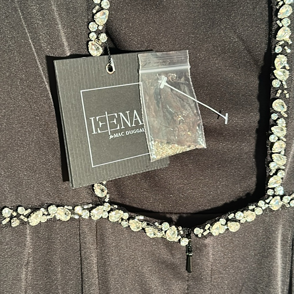 Mac Duggal by Ieena Crystal Trim Long Sleeve High Slit A-Line Gown - Picture 8 of 14
